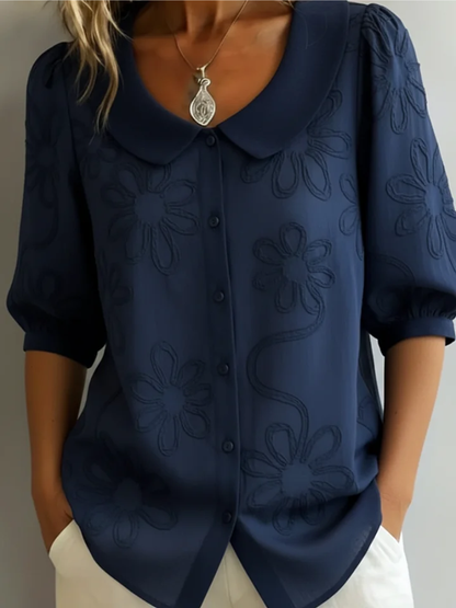 Ceridwen women's embroidered floral button-down blouse