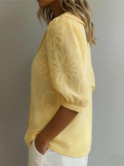 Ceridwen women's embroidered floral button-down blouse