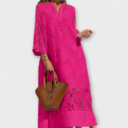 Abstract print dress showing straight cut
