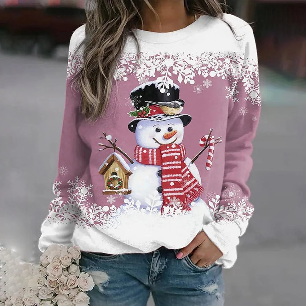 Ebba snowman Christmas sweater in pink