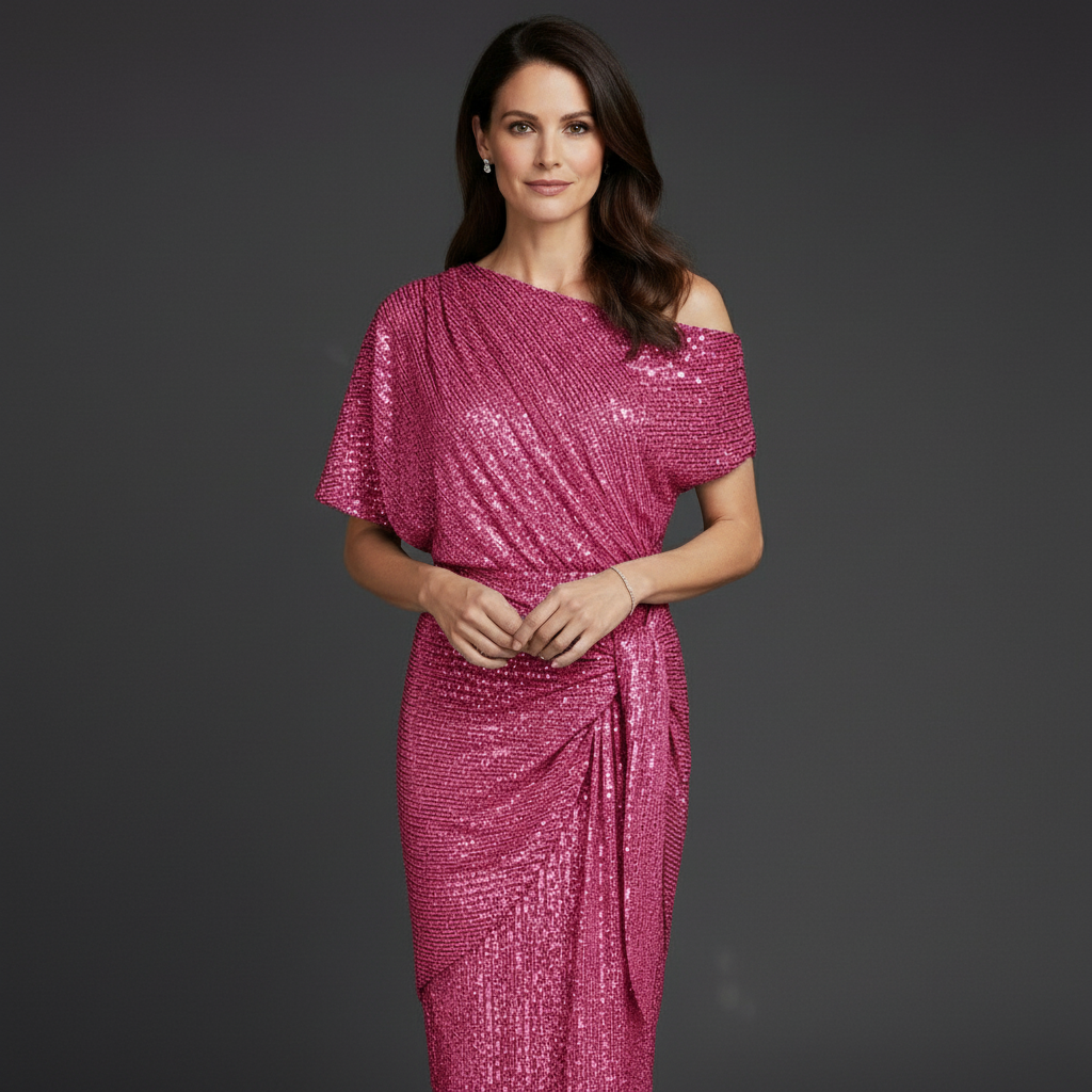 One-shoulder sequin dress full-length view