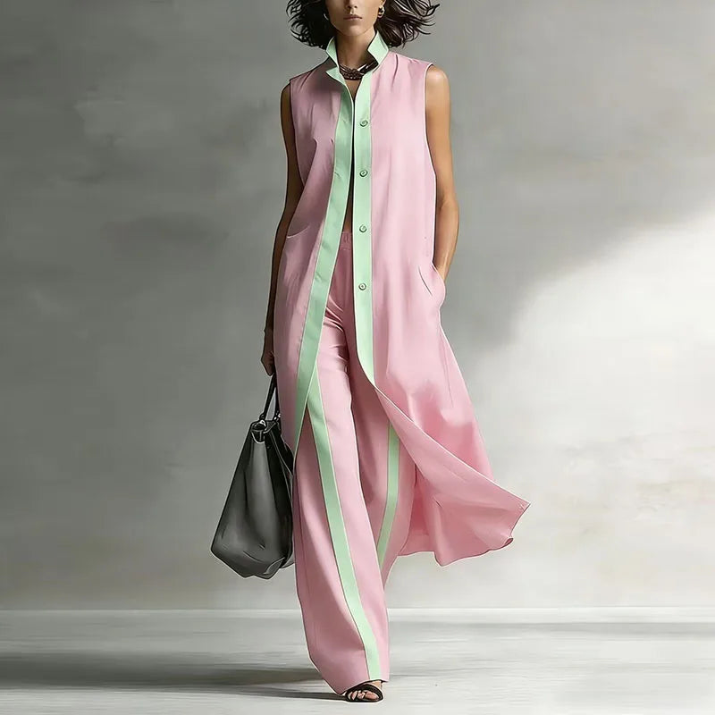 Sleeveless top and wide-leg trouser co-ord set, front view