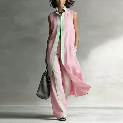 Sleeveless top and wide-leg trouser co-ord set, front view