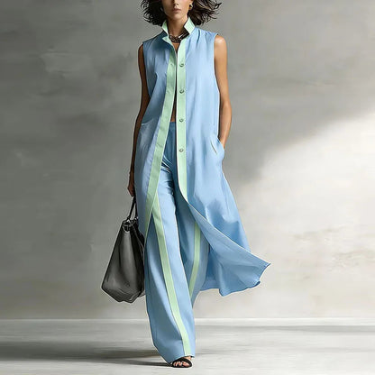 Co-ord set showing contrast piping trim detail
