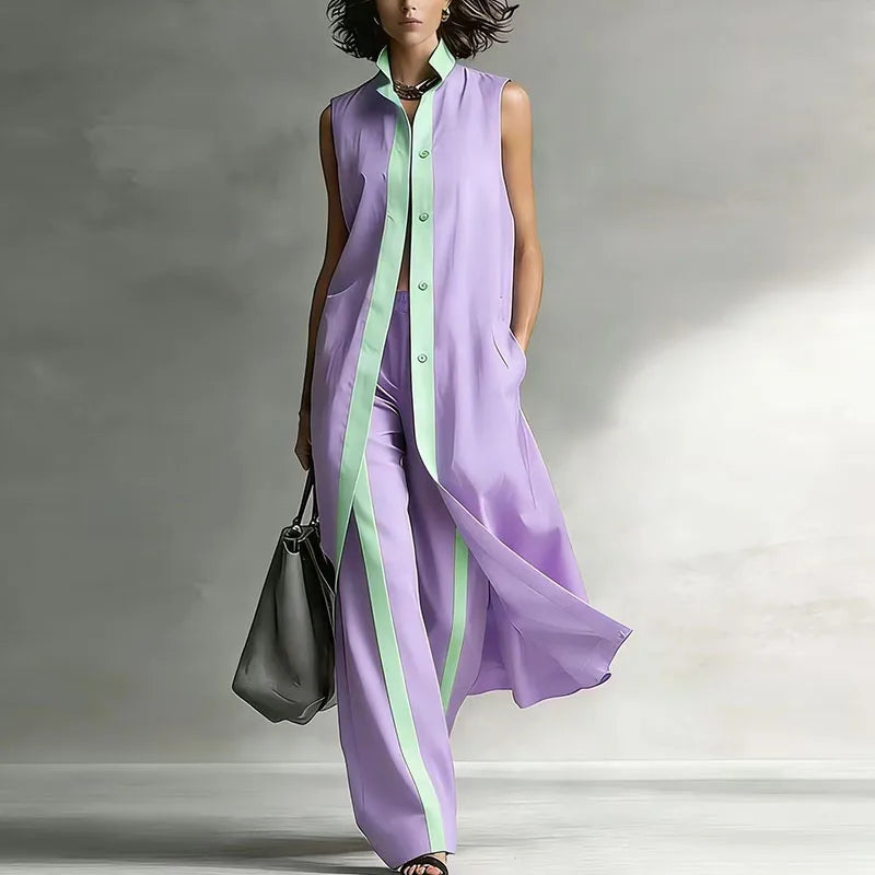 Sleeveless wide-leg two-piece set, side view