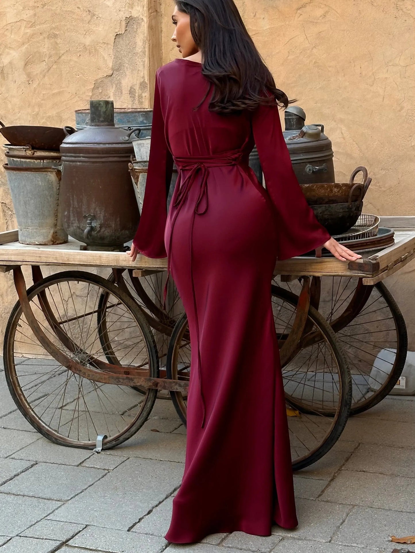 Serena | Satin Long Sleeve Maxi Evening Gown