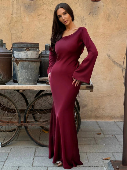 Serena | Satin Long Sleeve Maxi Evening Gown