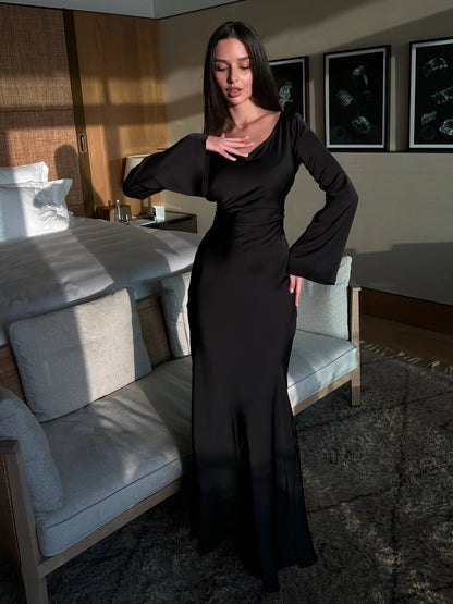 Serena | Satin Long Sleeve Maxi Evening Gown
