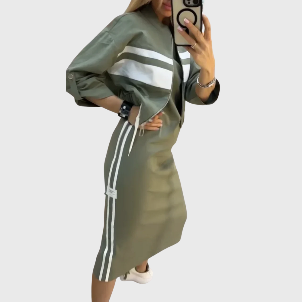 Two-piece set showing zip-up top