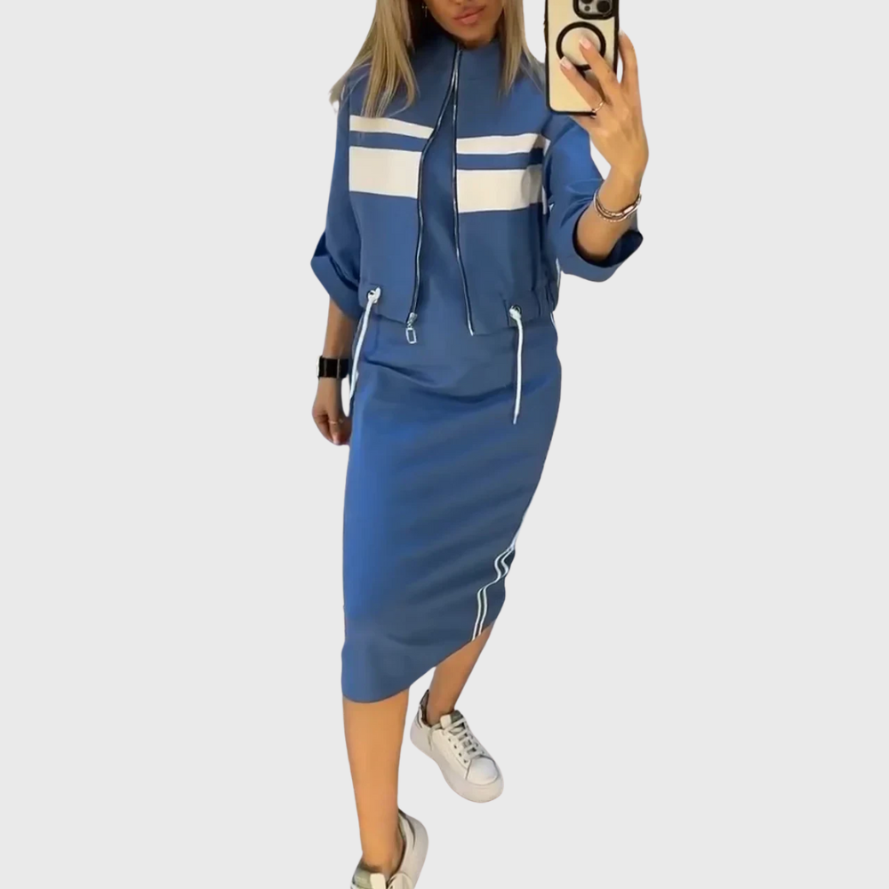 Two-piece set showing midi skirt