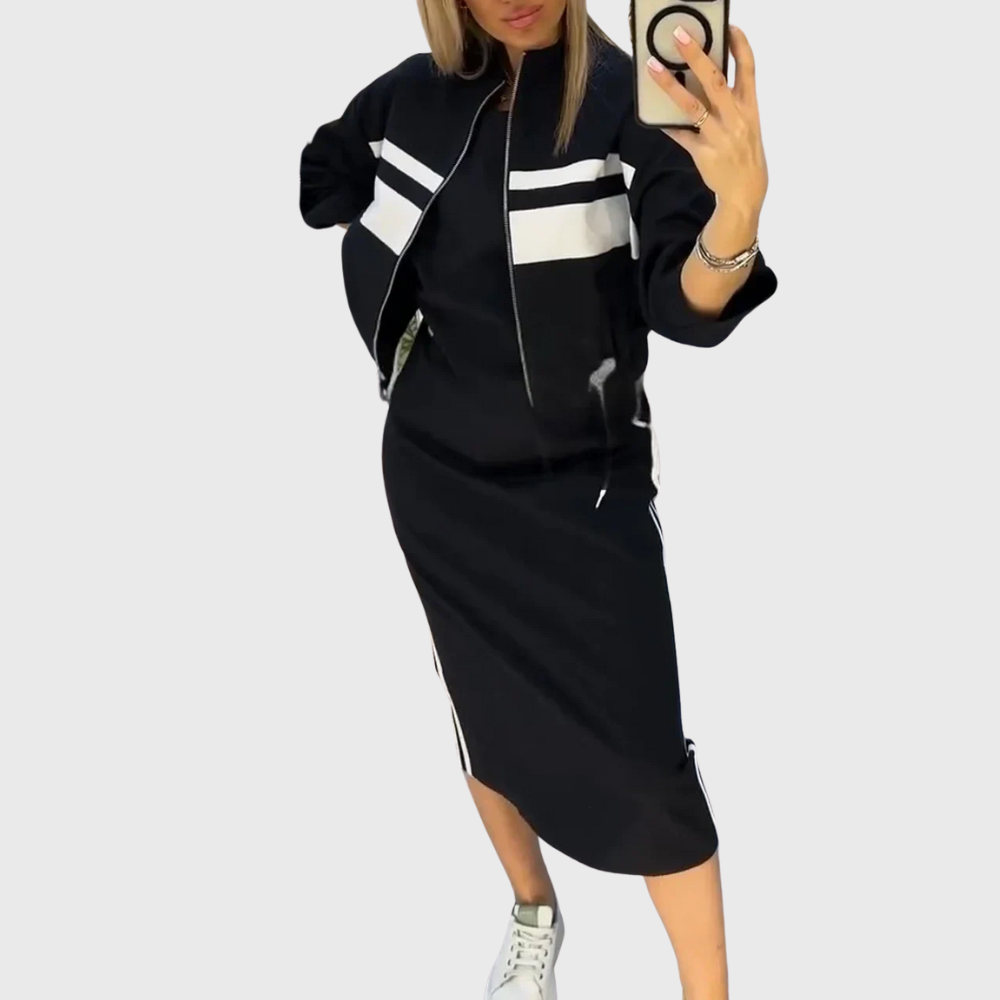 Zip-up top and midi skirt set in blue colourway