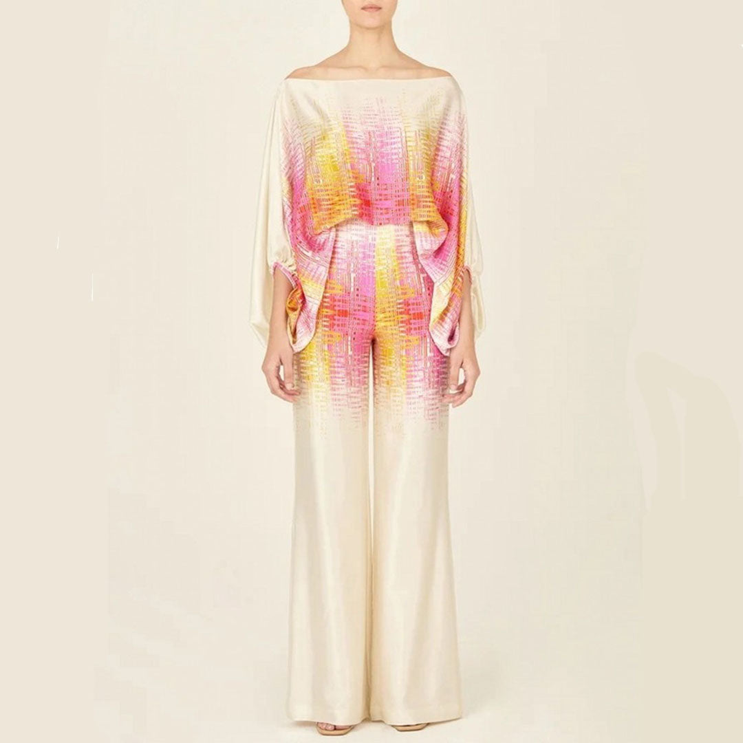 Soraya | One Shoulder Satin Top & Wide Leg Pants Set
