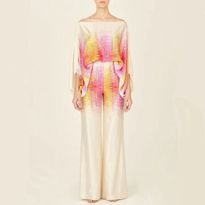 Soraya | One Shoulder Satin Top & Wide Leg Pants Set