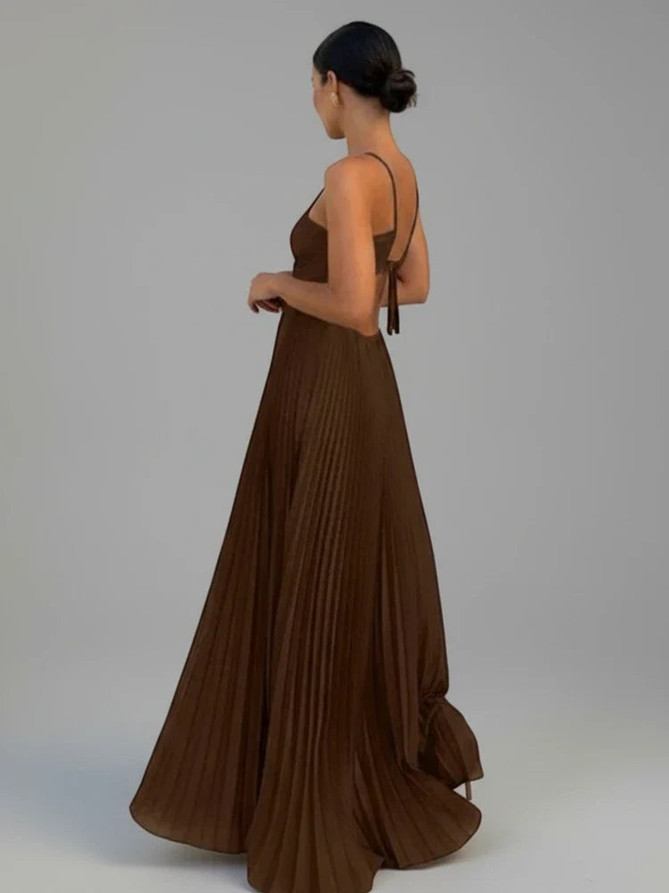 Pernilla | Backless Pleated Cut-Out Maxi Dress