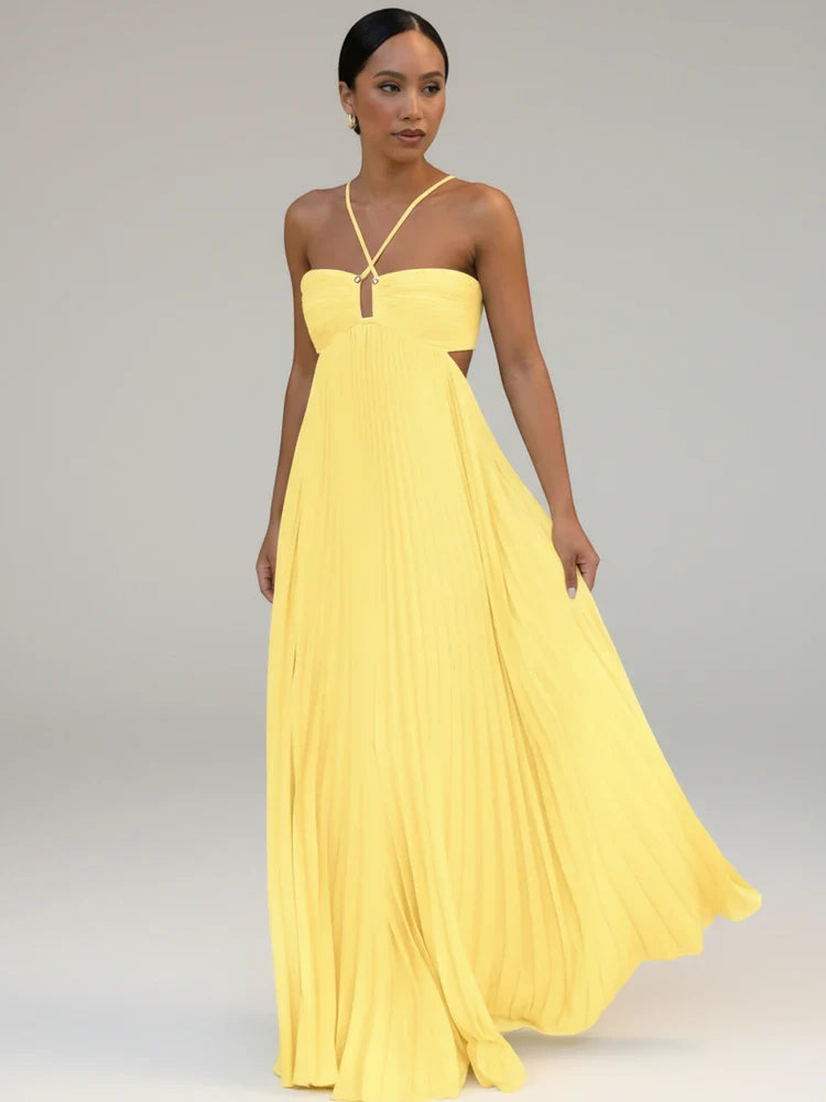 Pernilla | Backless Pleated Cut-Out Maxi Dress