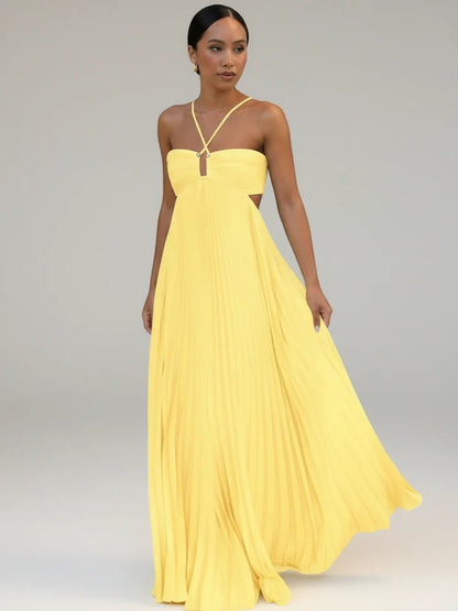 Pernilla | Backless Pleated Cut-Out Maxi Dress
