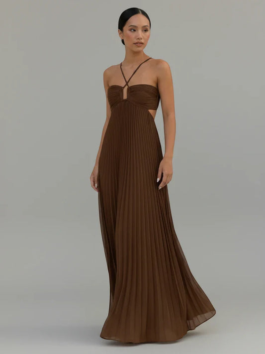 Pernilla | Backless Pleated Cut-Out Maxi Dress