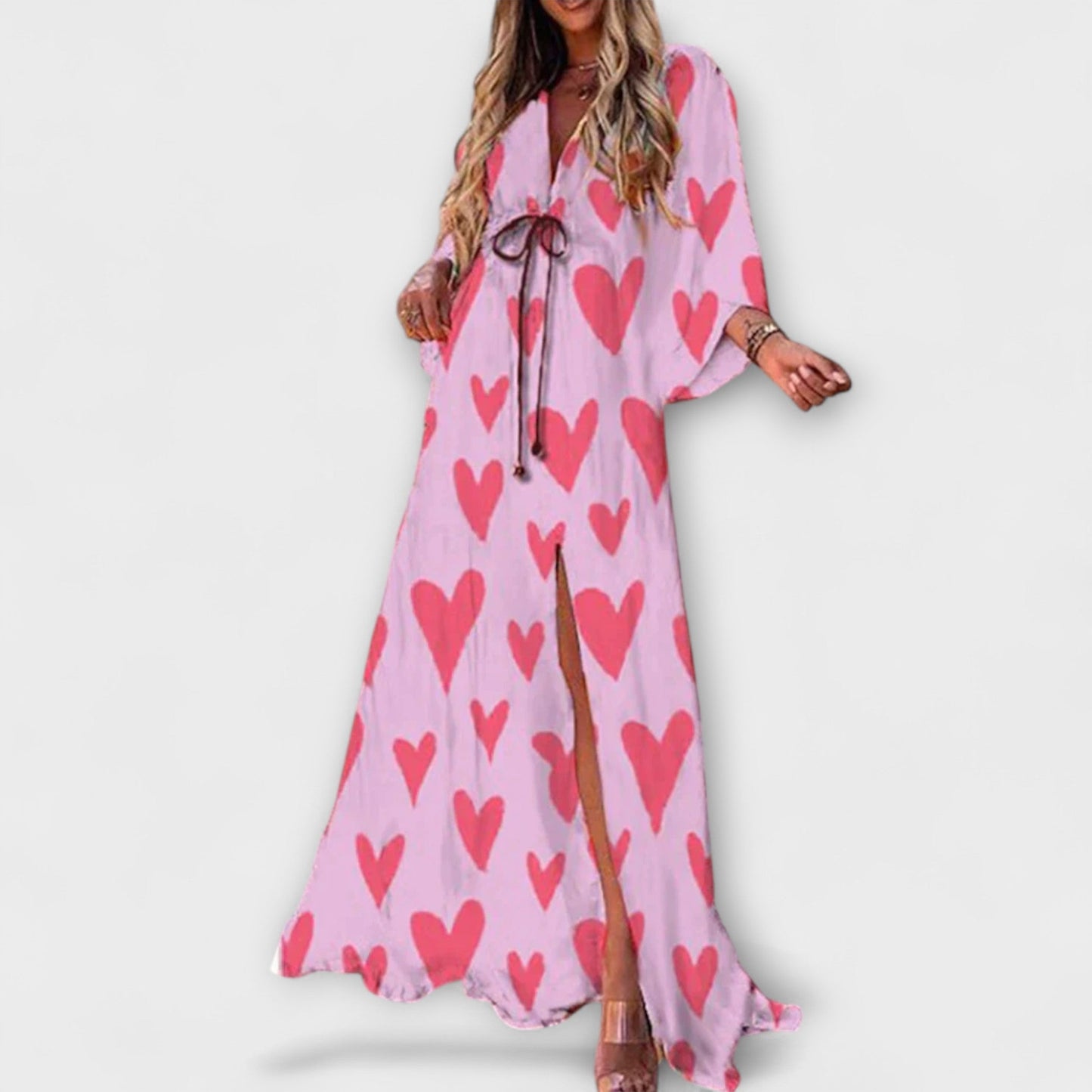 V-neck midi dress, side view