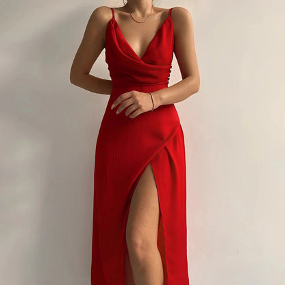 Strappy flared maxi dress in red