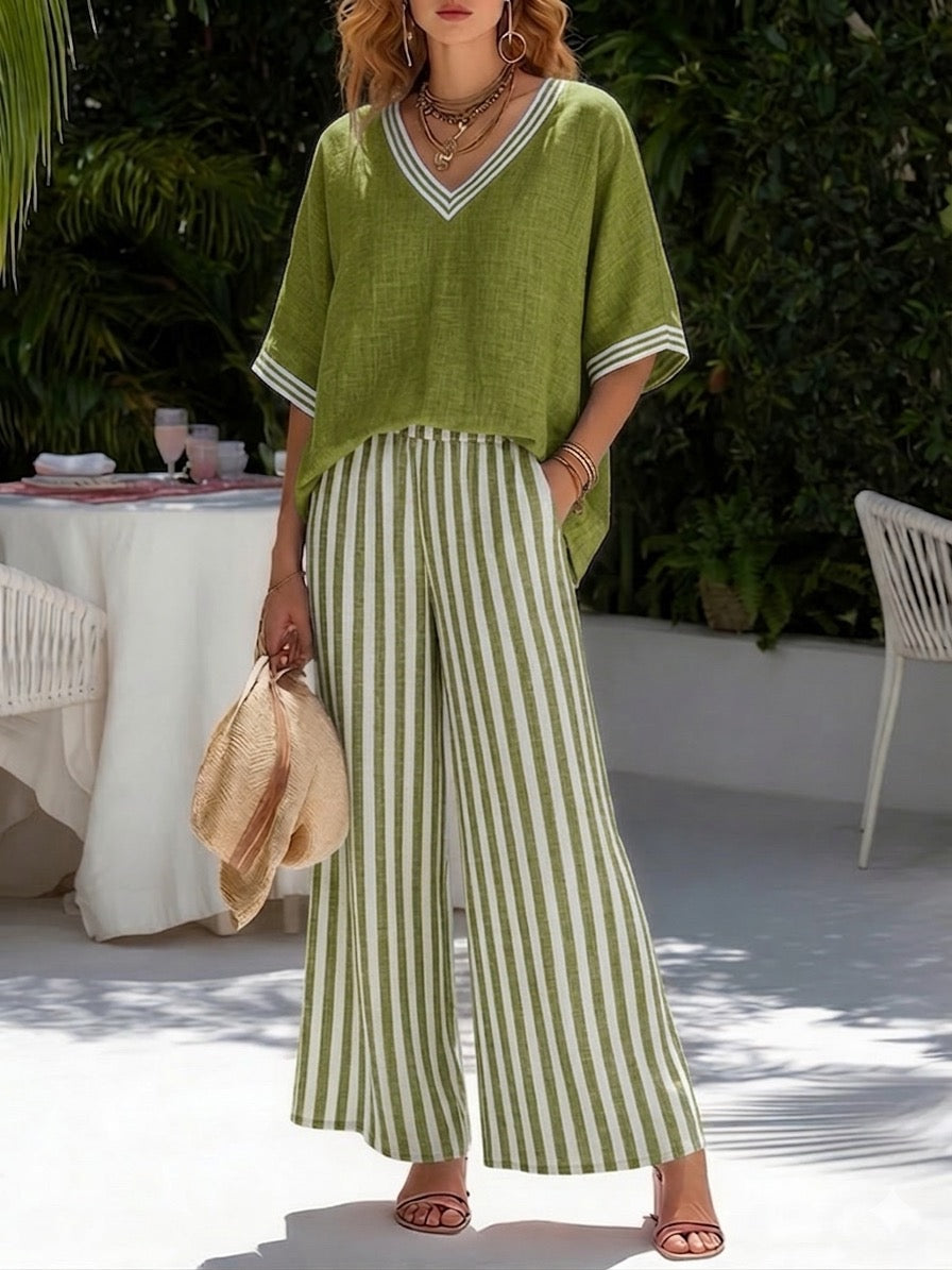 Striped cotton-linen set, back view