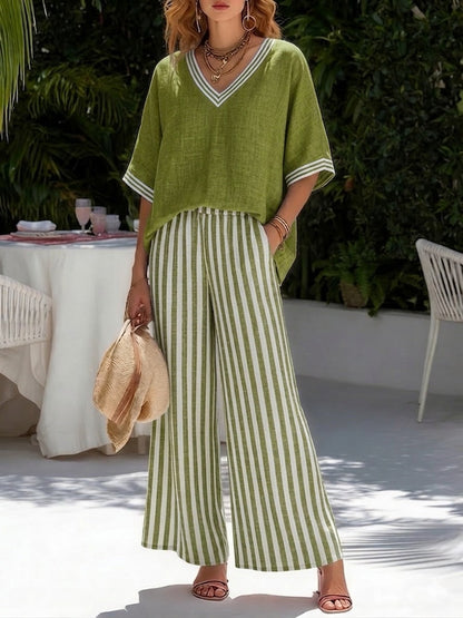 Striped cotton-linen set, back view