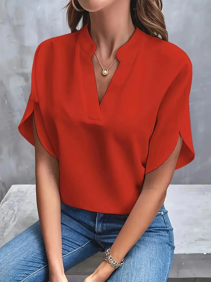 Victoria | Elegant V-Neck Cap Sleeve Blouse