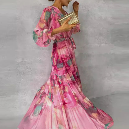 Tessoria | Floral Maxi Dress with Waist Tie