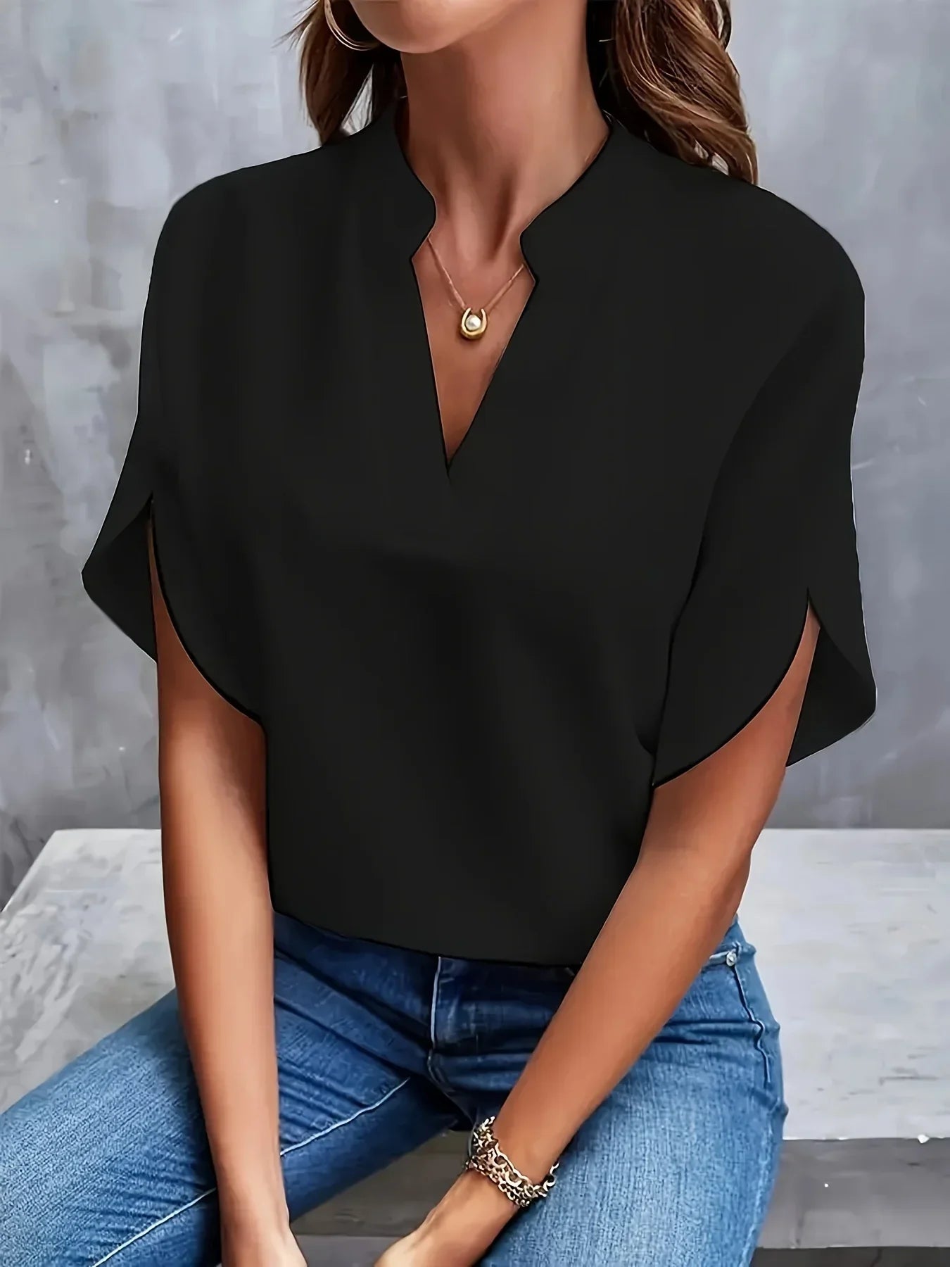 Victoria | Elegant V-Neck Cap Sleeve Blouse