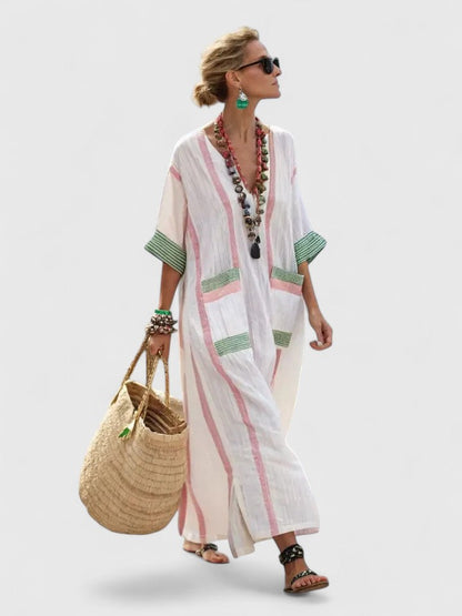 Kyvanna | V-Neck Striped Summer Maxi Dress