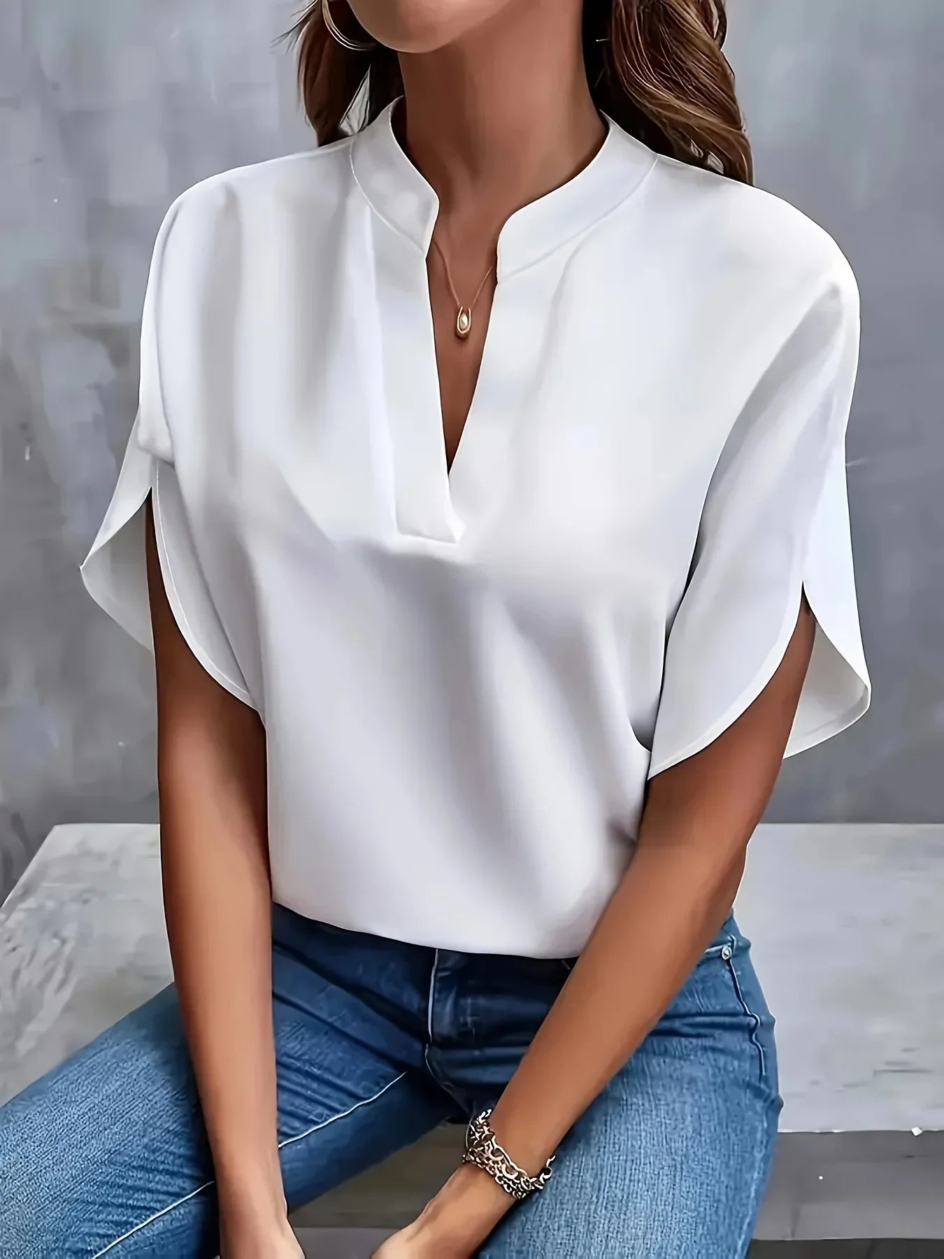 Victoria | Elegant V-Neck Cap Sleeve Blouse