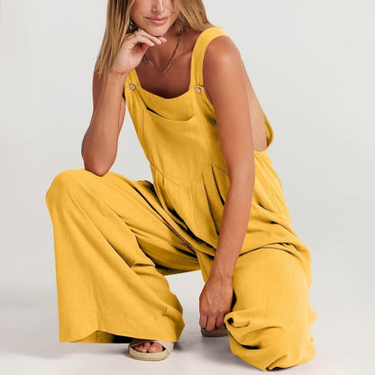 Relaxed jumpsuit showing loose cut
