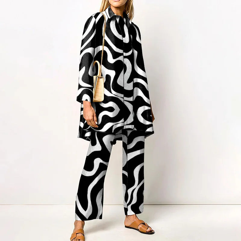 Clémence | Vintage Print Blouse & Trouser Two-Piece Set