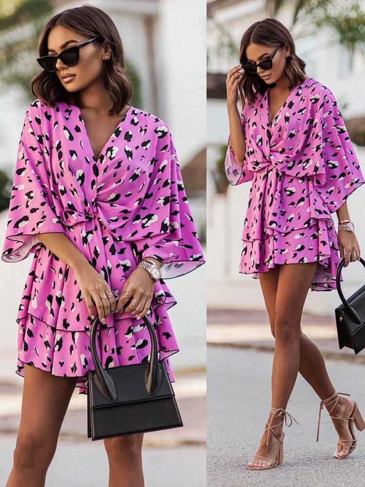 Florine | Floral V-Neck Wrap Mini Dress with Ruffles