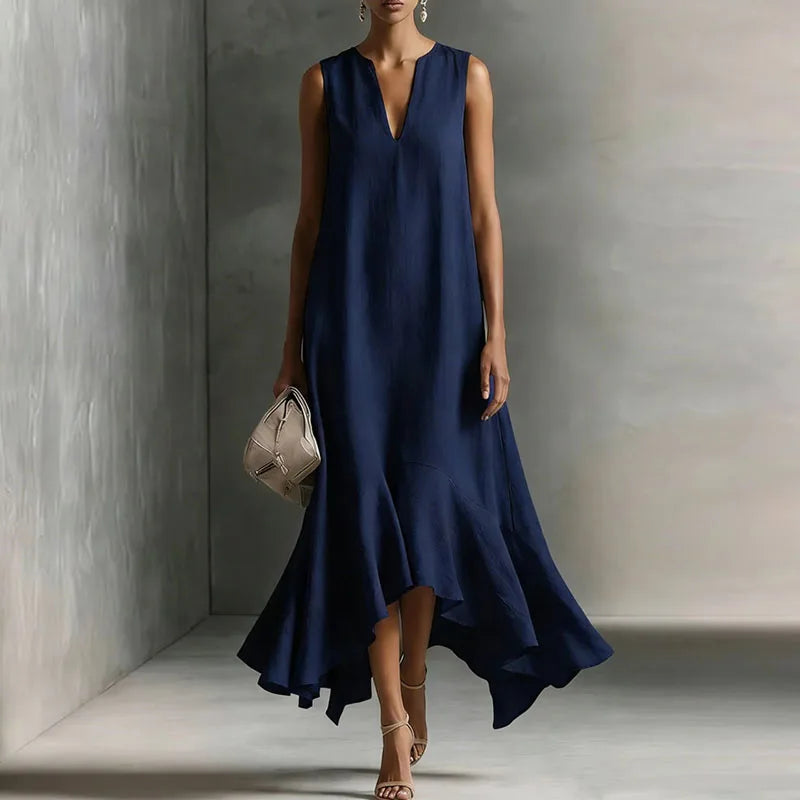 Adriane | V-Neck Ruffle Hem Maxi Sundress