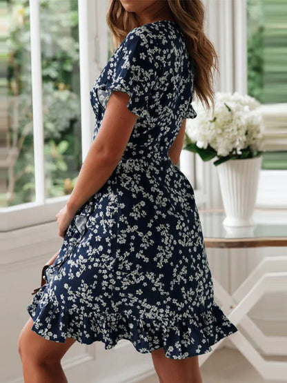 Eliza floral wrap mini dress tie waist detail