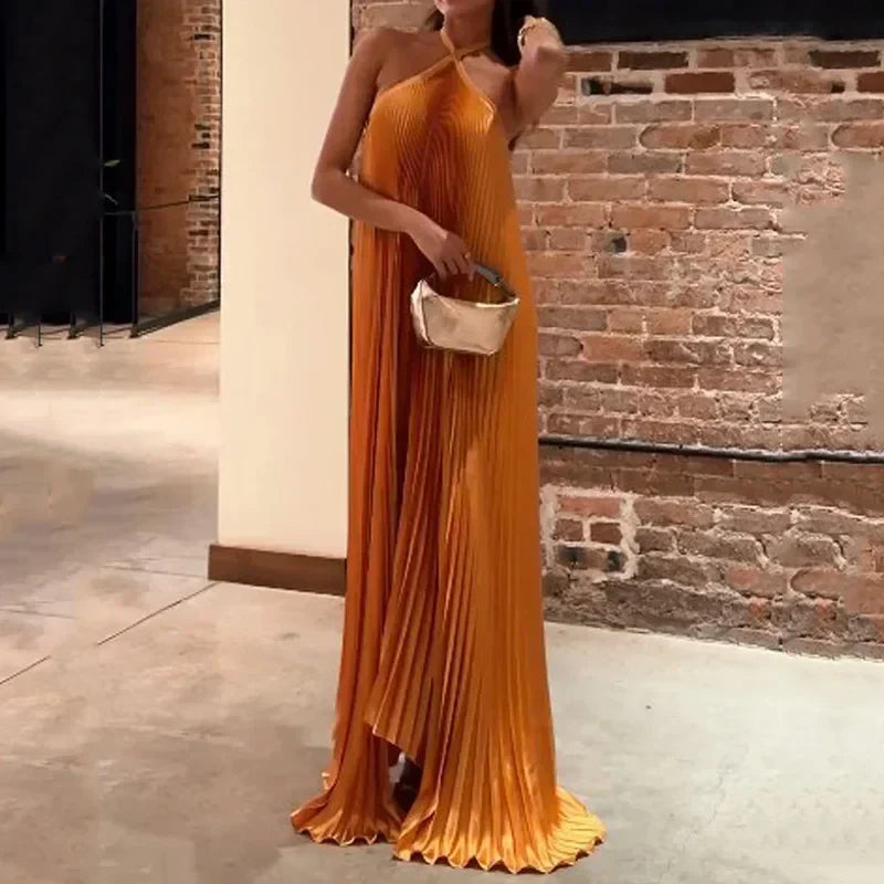 Carlotta | Wedding Guest Pleated Halter Maxi Dress