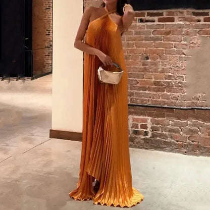 Carlotta | Wedding Guest Pleated Halter Maxi Dress