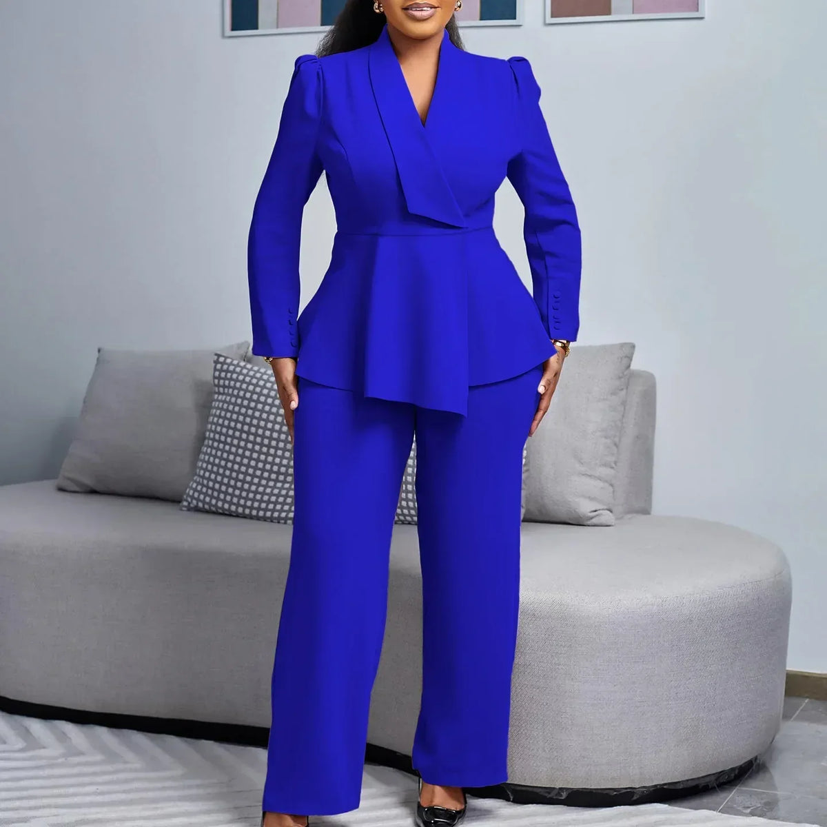 Maja peplum blazer and wide-leg pant suit, view 3