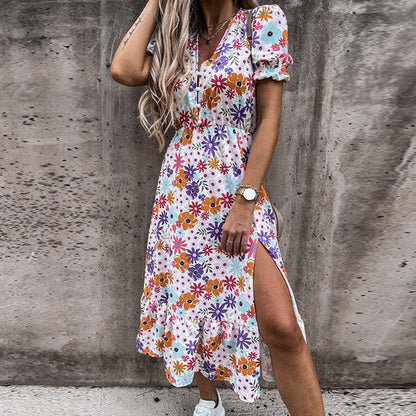 Posy | Floral Smocked Side Split Midi Dress