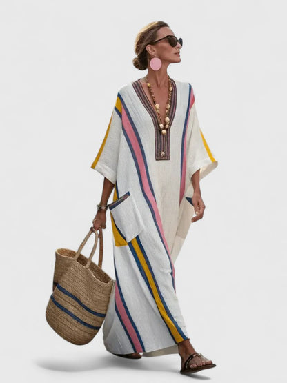 Kyvanna | V-Neck Striped Summer Maxi Dress