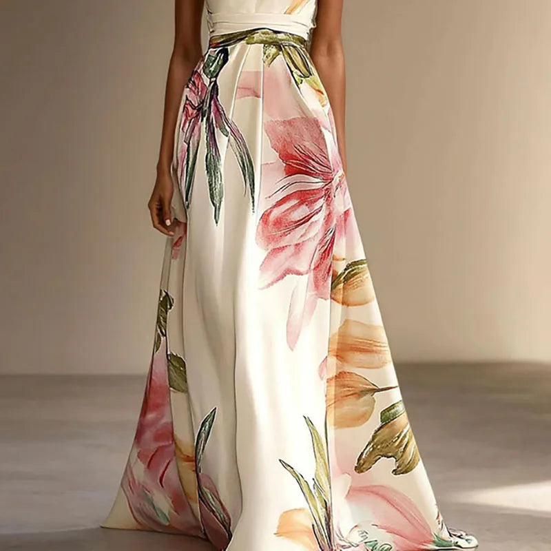 Halter neck floral maxi dress, side view