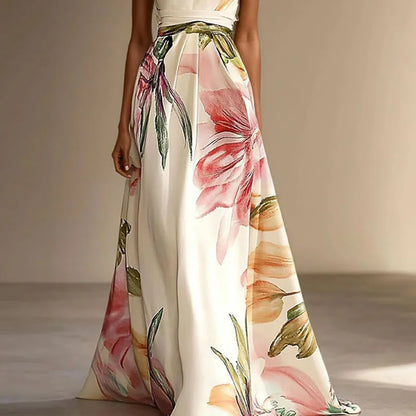 Halter neck floral maxi dress, side view
