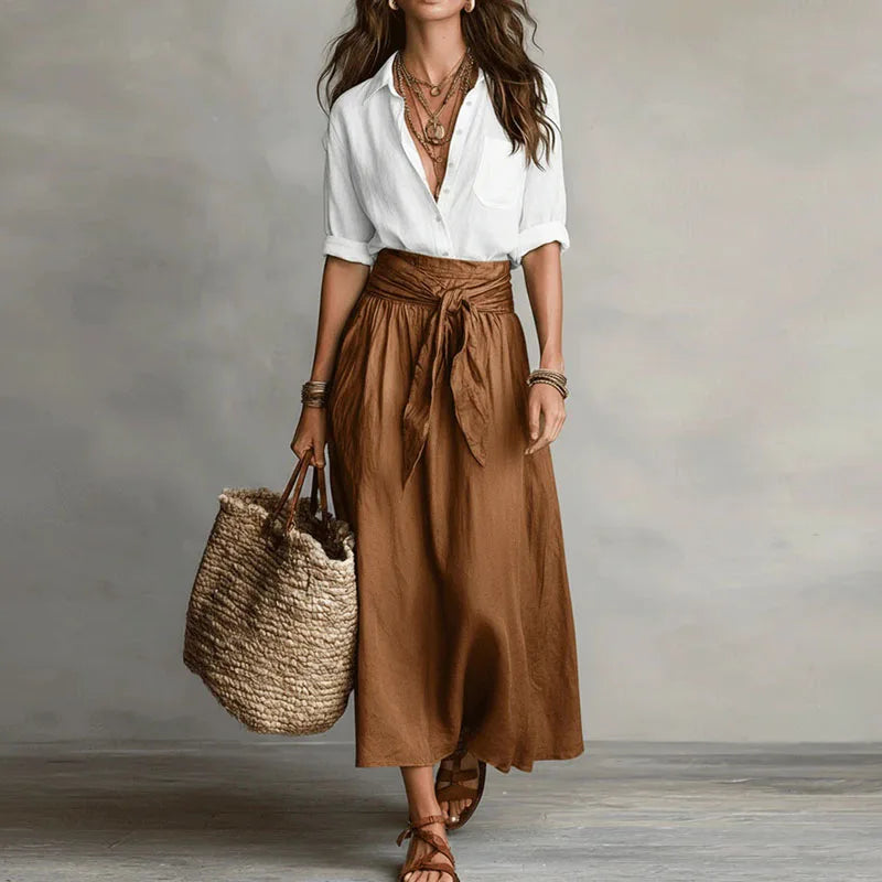 Octavie | Button-Down Blouse & Tie-Waist Midi Skirt Set