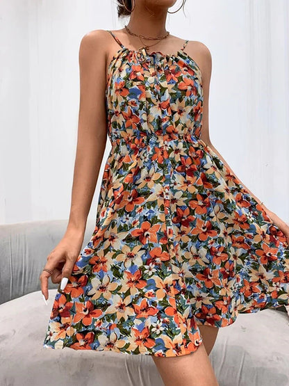 Marenia | Halter Floral Summer Midi Dress