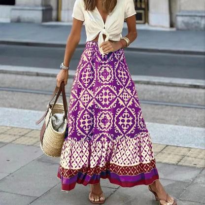 Savanna | Boho Printed High Waisted Maxi Skirt