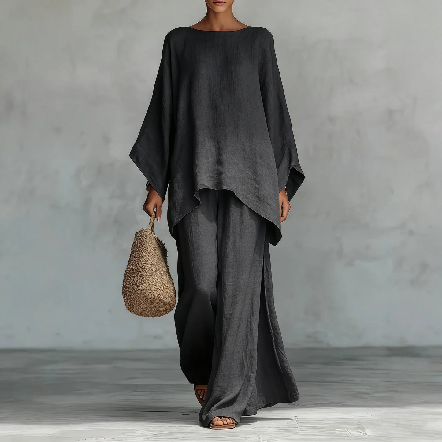 Apolline | Asymmetric Hem Oversized Top & Wide Leg Pants Set