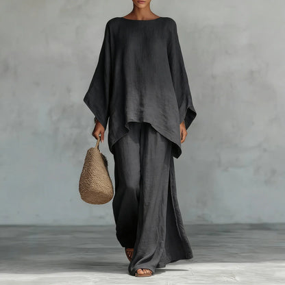 Apolline | Asymmetric Hem Oversized Top & Wide Leg Pants Set
