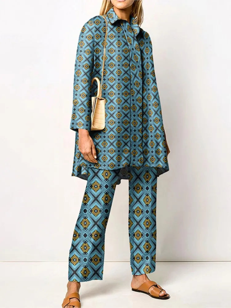 Clémence | Vintage Print Blouse & Trouser Two-Piece Set