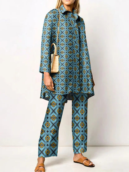 Clémence | Vintage Print Blouse & Trouser Two-Piece Set