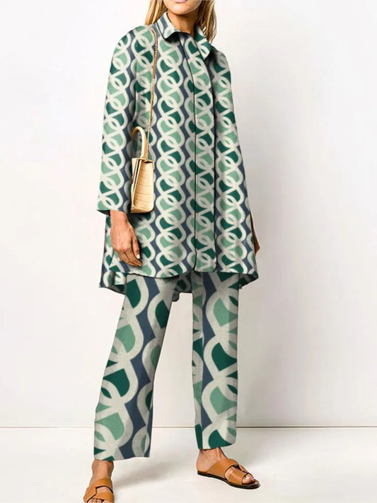 Clémence | Vintage Print Blouse & Trouser Two-Piece Set